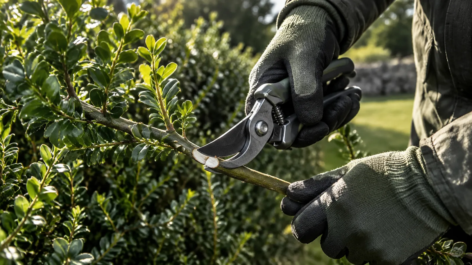 Hände arbeiten mit Saatgut und Gartenwerkzeug